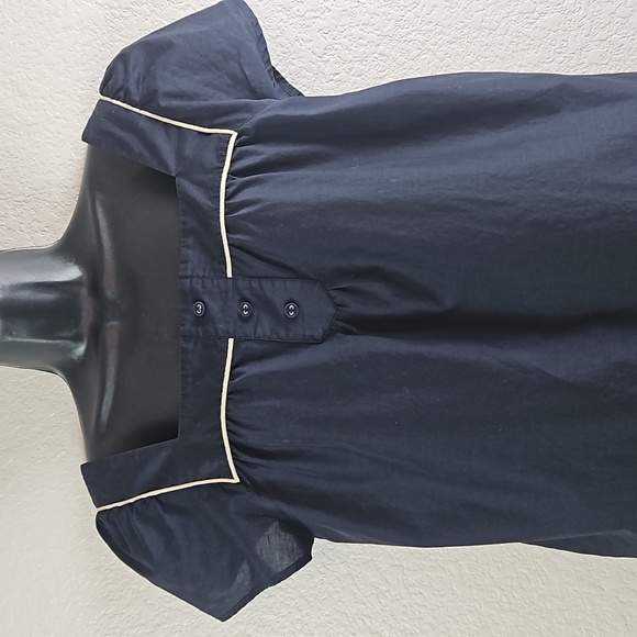 Loft | Women's Dark Navy Pull-On Cotton Short Sleeves Embroidered Top Sz 810 - Picture 2 of 7